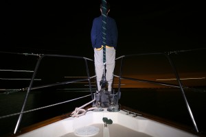 Jeff on the bowspirit, light painting / long exposure