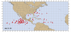 Historic named storms points of origination, July 11-20.