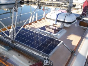solar panels and life raft