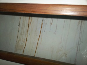 Seepage behind the port settee