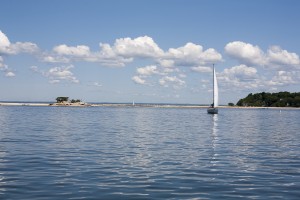 Solo boat and rocks Northport