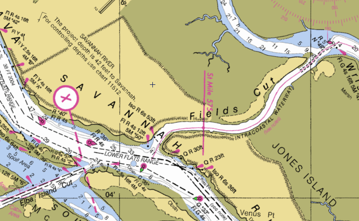 The ICW through Fields Cut, across the Savannah River, and into the Elba Island Cut
