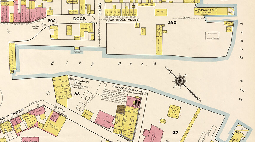 From the 1921 Sanborn map of Annapolis, from the Library of Congress