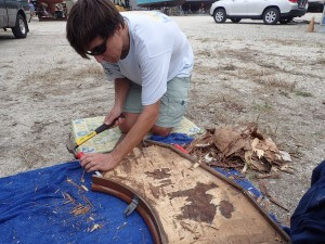 Here I am getting the last of the old plywood off the lazarette door.