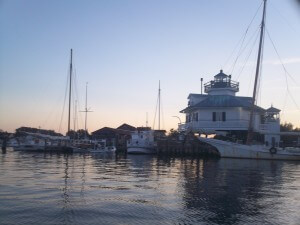 St. Michaels at sunset from our anchorage