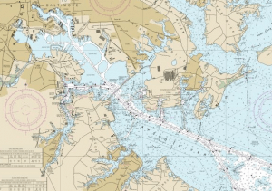 The approach to Baltimore - up the Patapsco River from the Chesapeake Bay