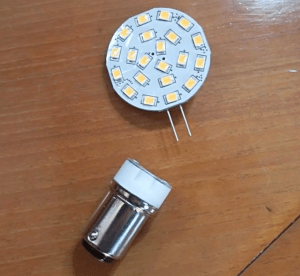 Our LED bulb and adapter.
