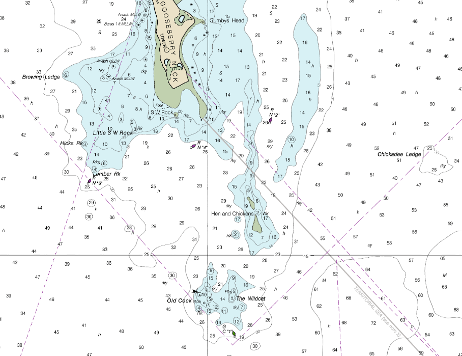 Chart of the Hen and Chickens and other rocks at the southeast entrance to Buzzards Bay