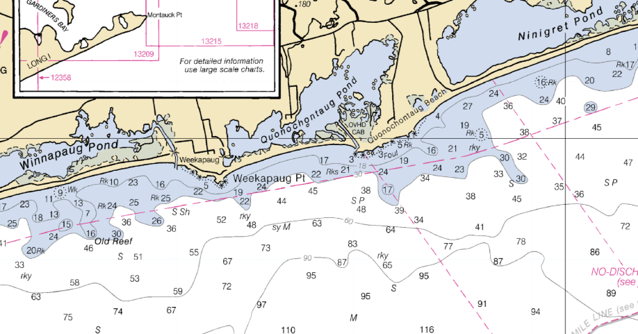 Nautical chart showing Weekapaug Point.