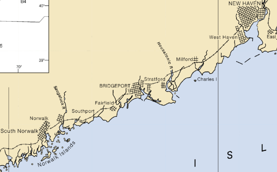 Chart of the north shore of Long Island Sound from New Haven to the Norwalk Islands