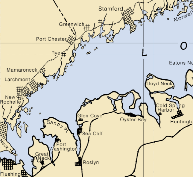 Nautical chart of western Long Island Sound from Stamford.