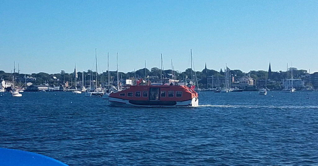 A cruise ship launch in Newport Harbor.