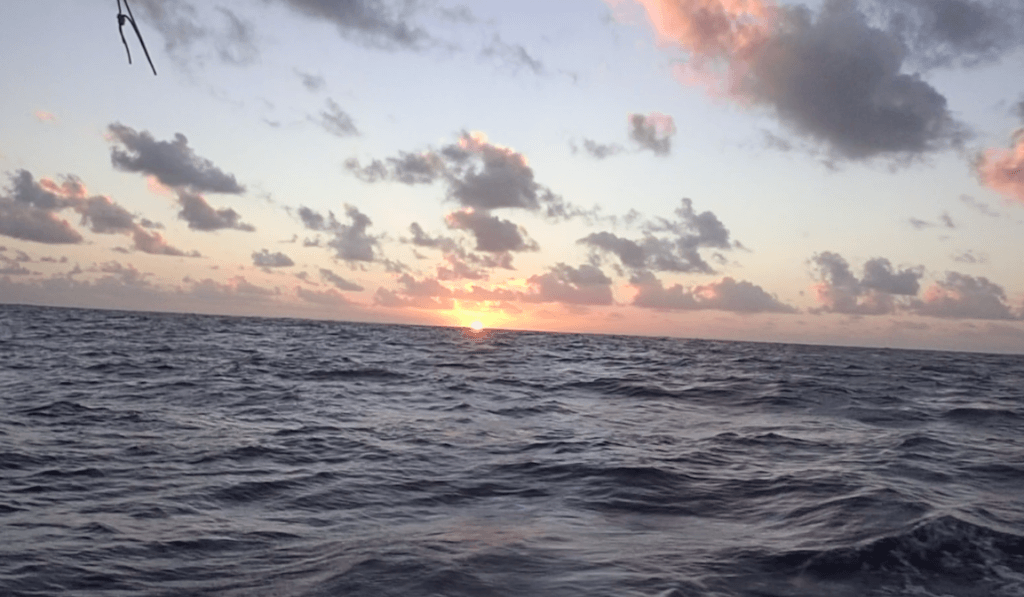 Sunset at sea from the cockpit.