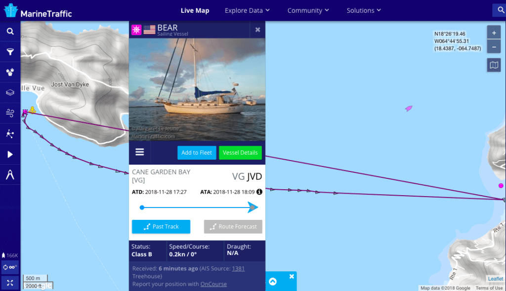 Screenshot of Bear on MarineTraffic.com