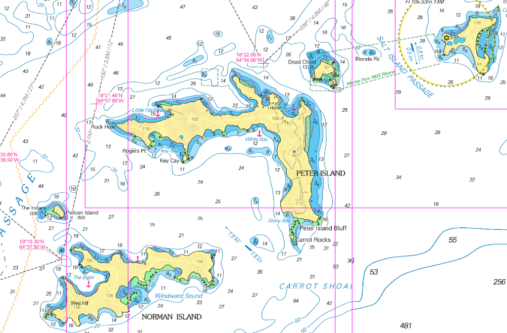 a marine chart of Norma, Peter, and Salt Islands in the BVI